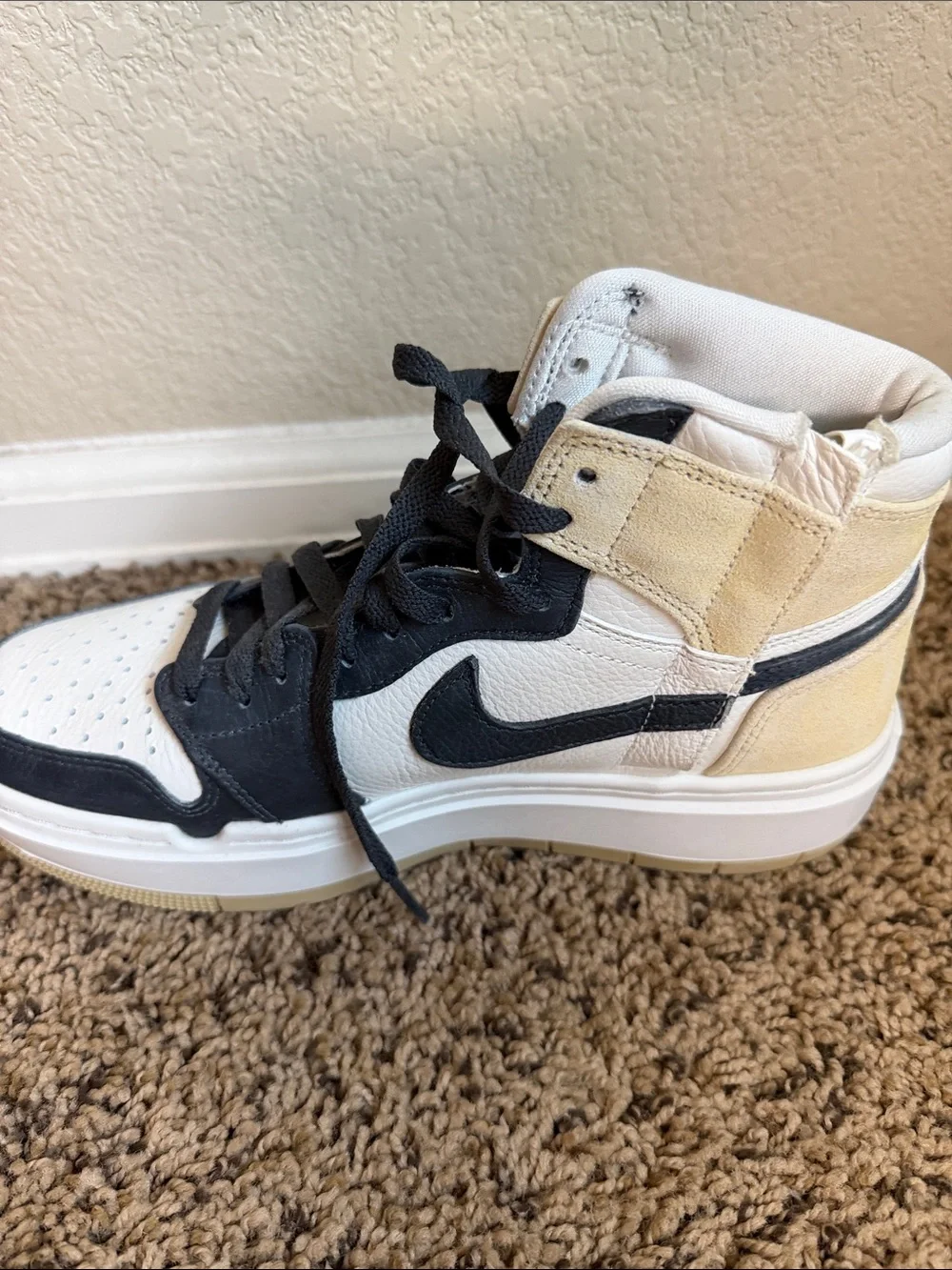 Jordan High-Top Sneakers in Black, White & Cream
